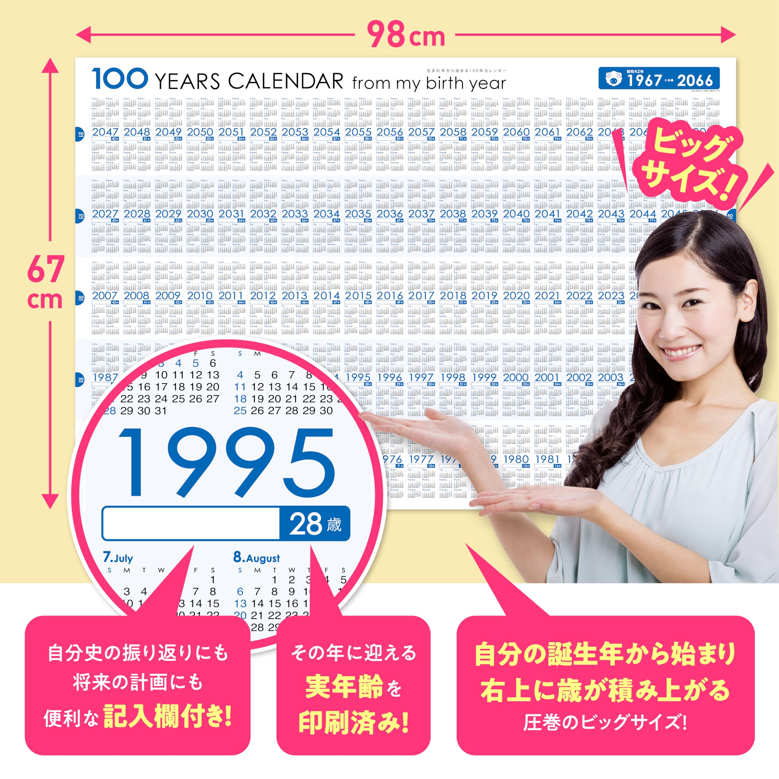 Amazon | 生まれ年から始まる100年カレンダーシリーズ 1967年生まれ用